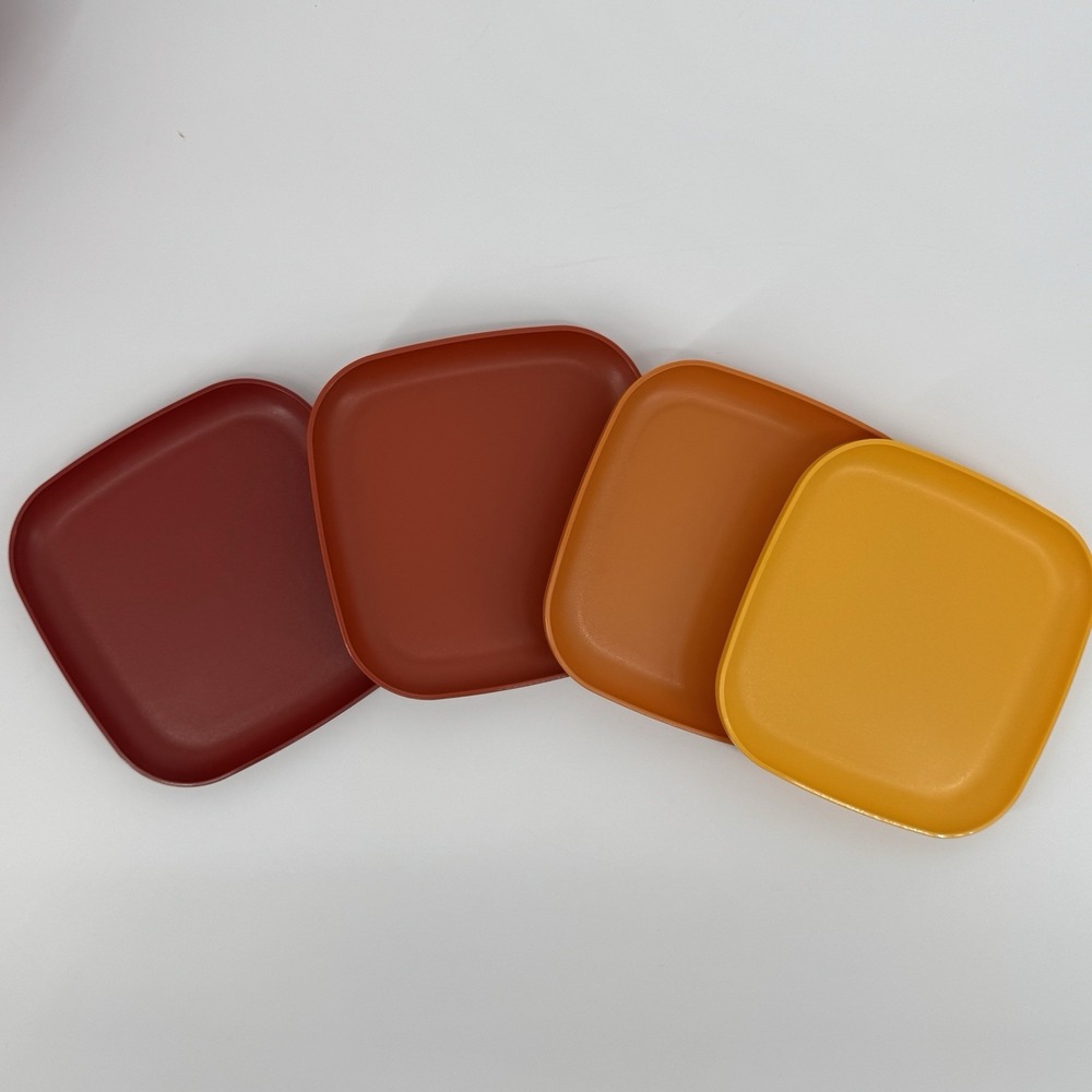Vintage Tupperware Square Luncheon Salad Plates Set 4 Harvest Colors USA Retro - Picture 6 of 6